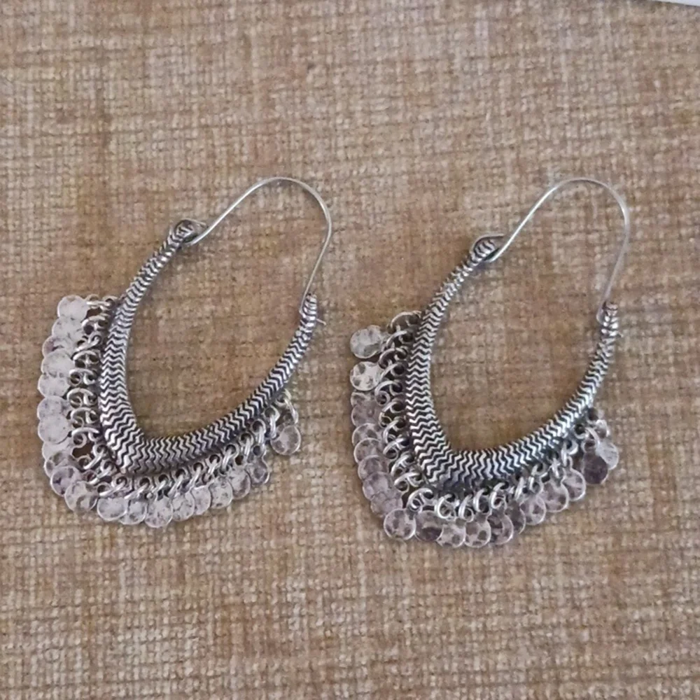 Vintage Large Silver Tone Earrings - Picture 2 of 6